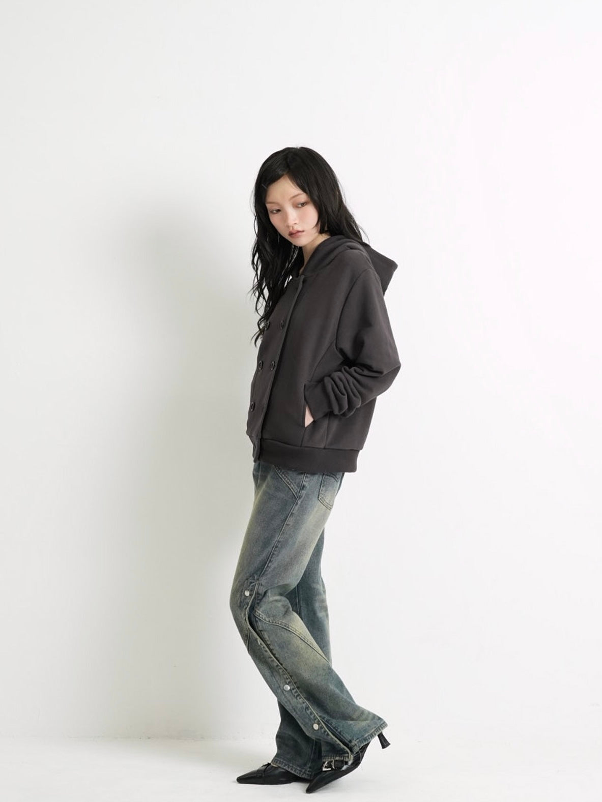 button front hooded jacket