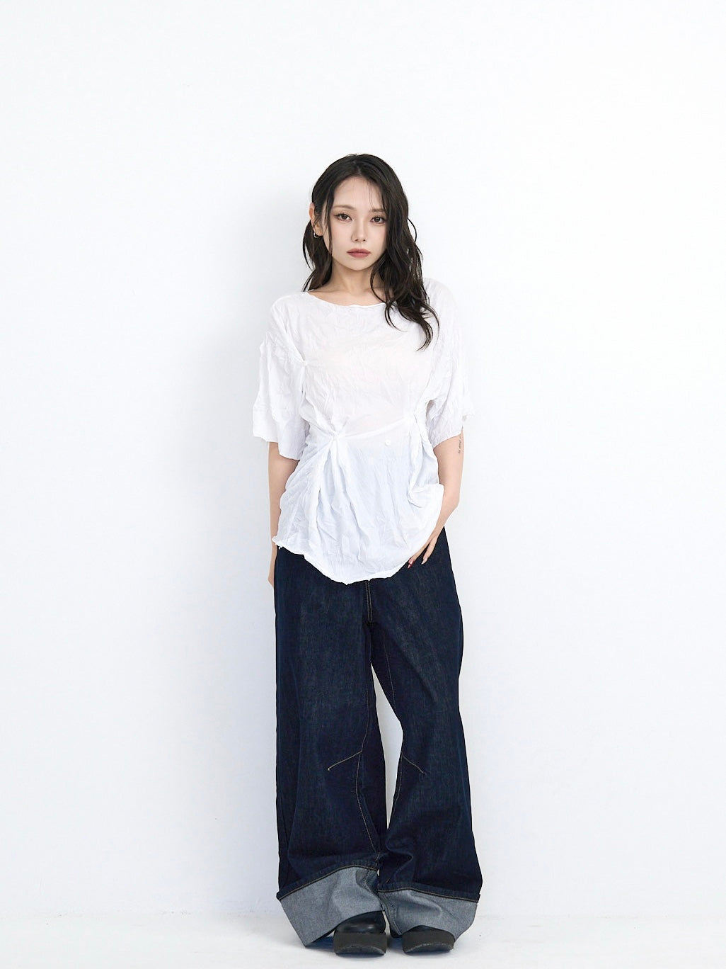wrinkle adjustable button tops