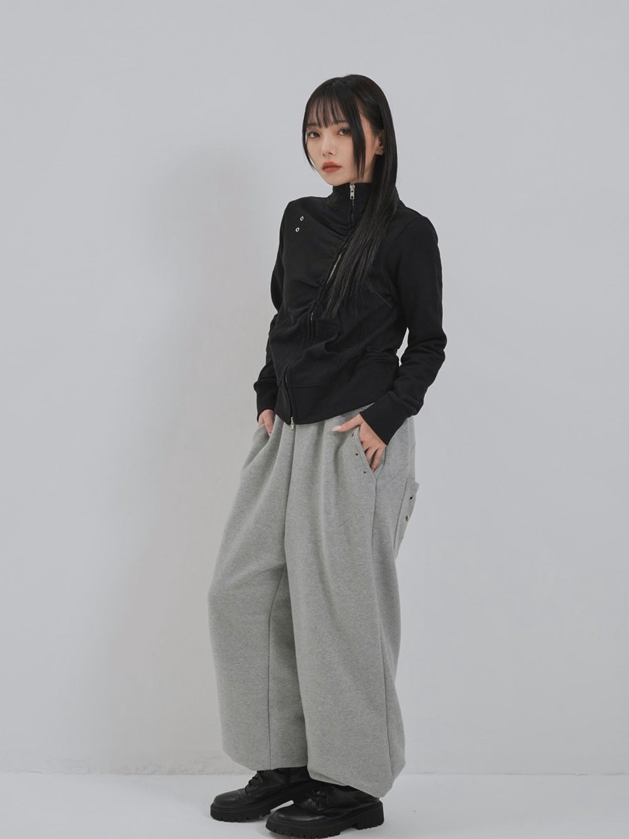 eyelet wave zip tops