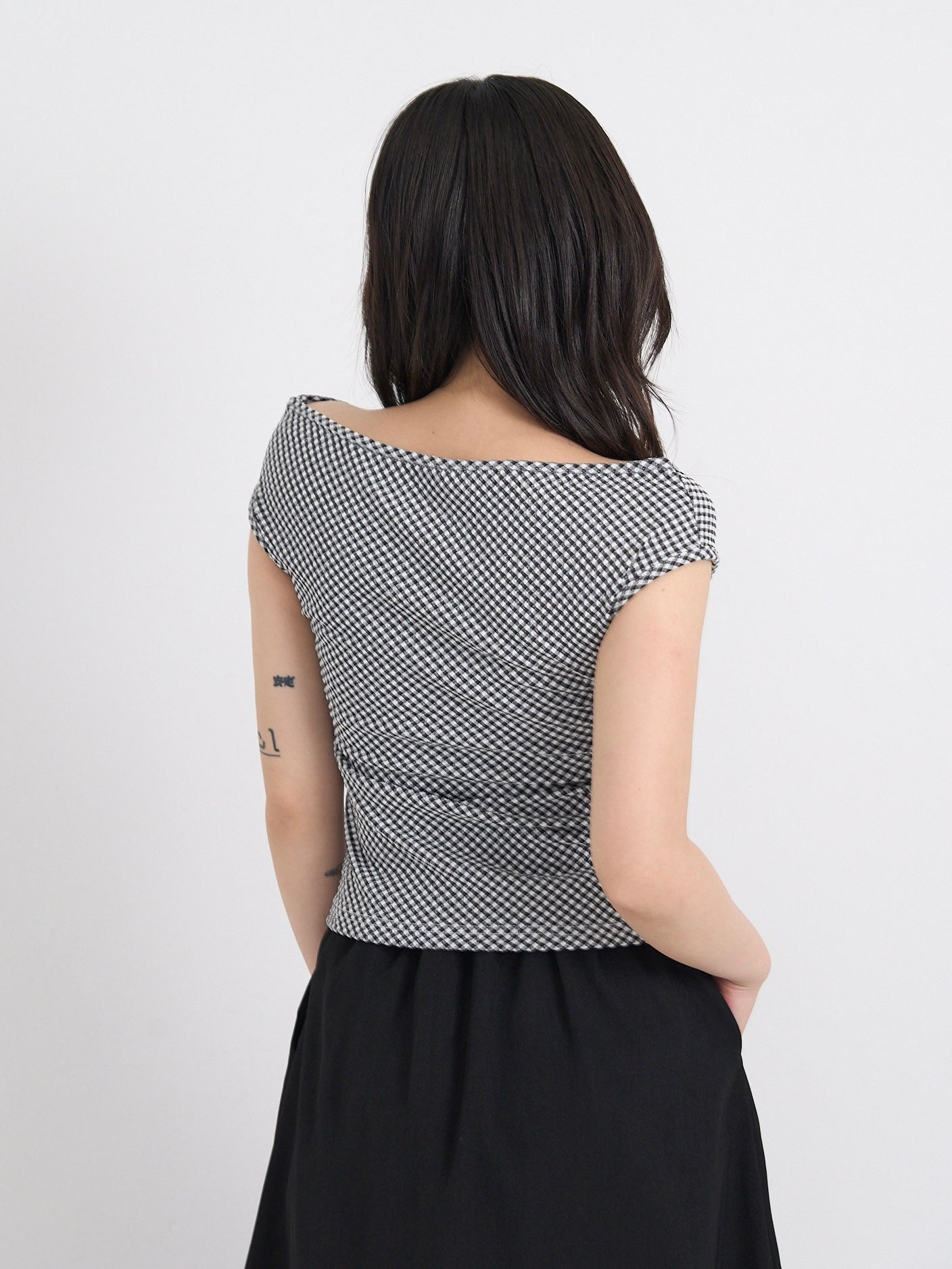 gingham off shoulder tops