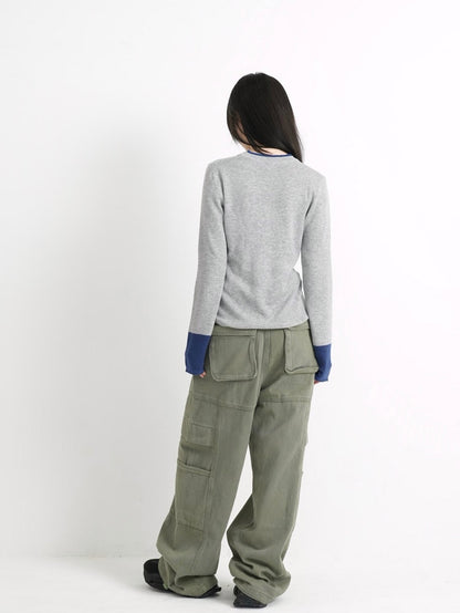 bicolor button round tops