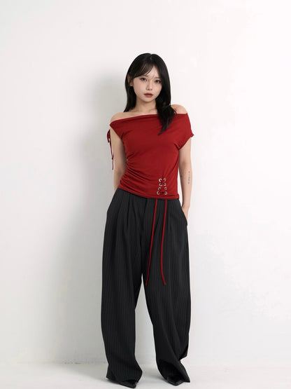 wide stripe tuck pants