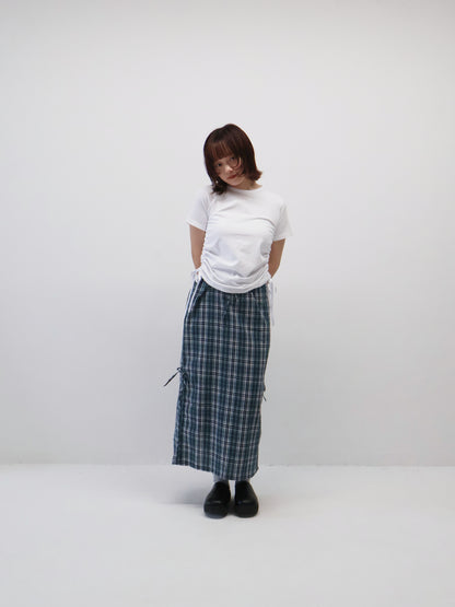 drawstring check skirt