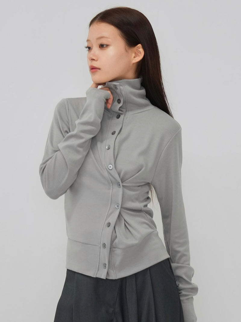 high neck twist button cardigan