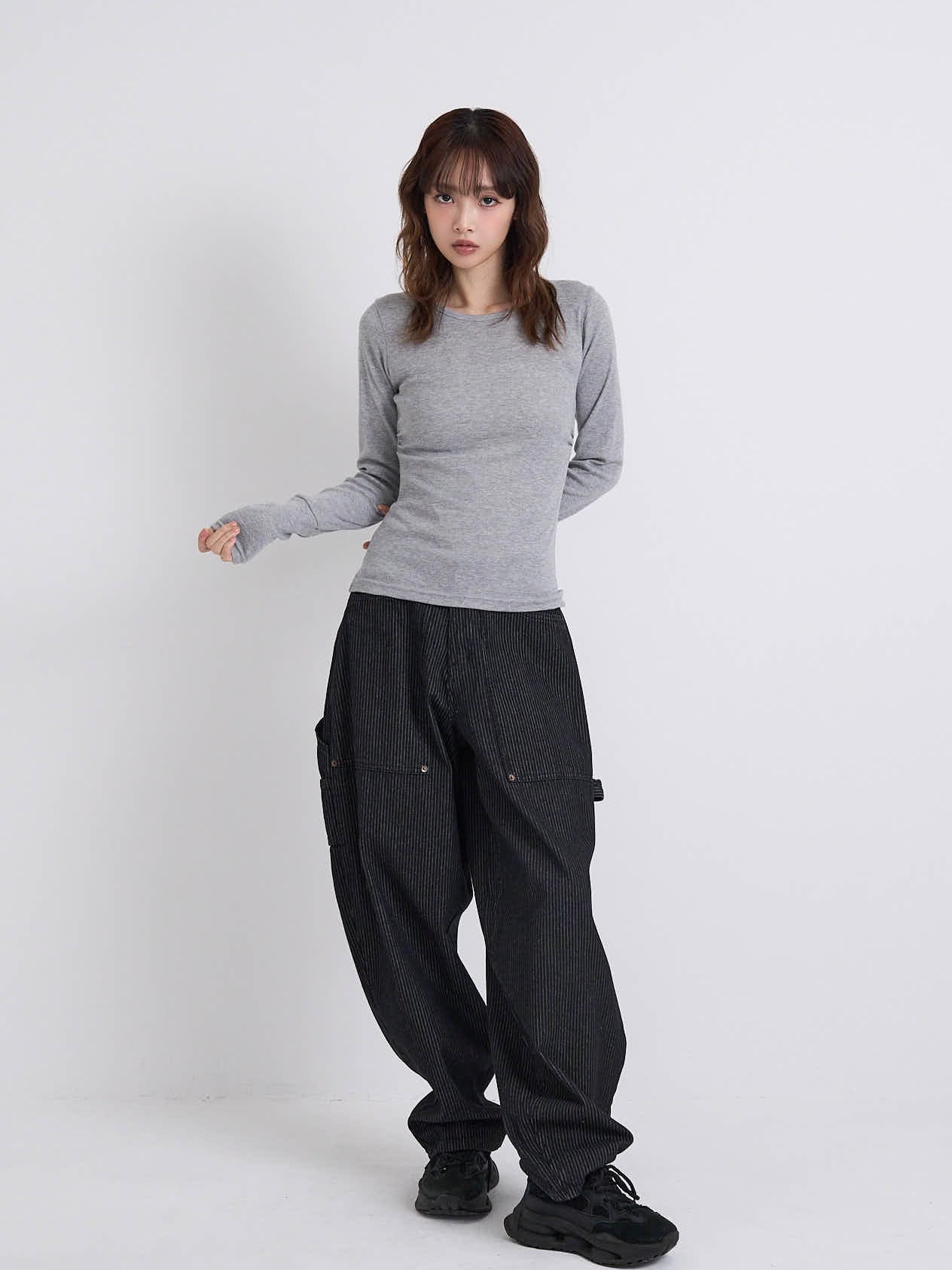 round neck button sleeve tops