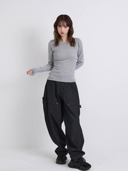 round neck button sleeve tops