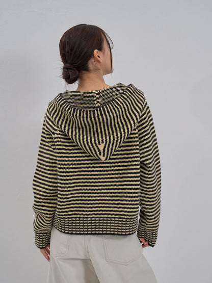 double zip striped knit hoodie