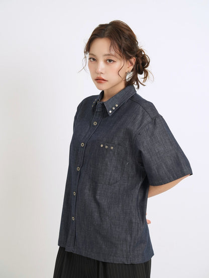 cropped stud denim shirt