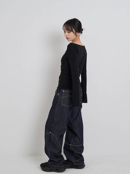 wide stitch denim pants
