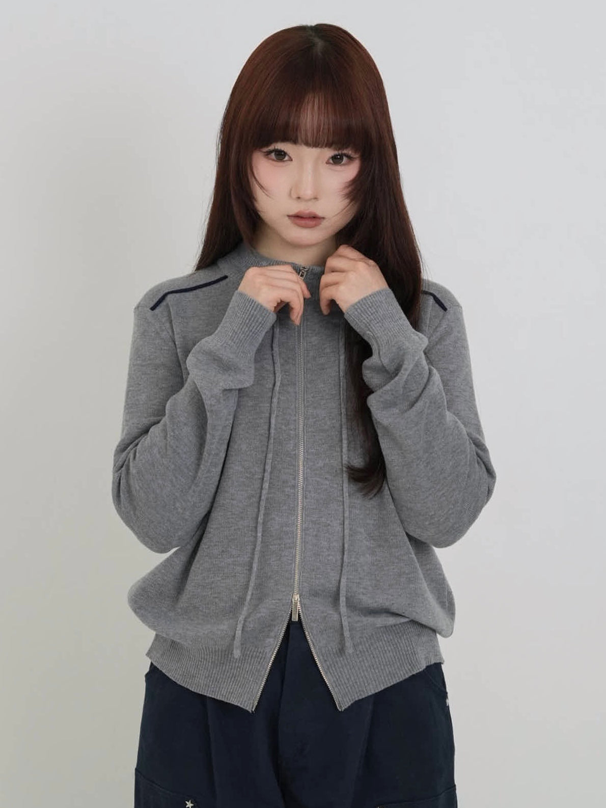 w zip line knit tops