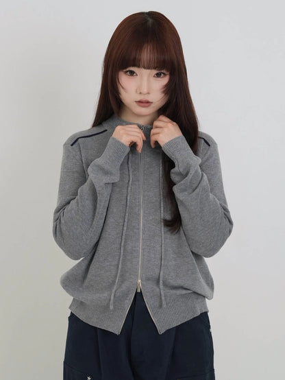 w zip line knit tops