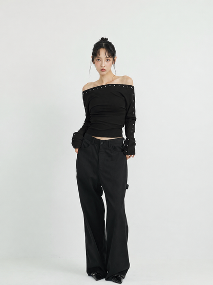 studs detail off shoulder tops