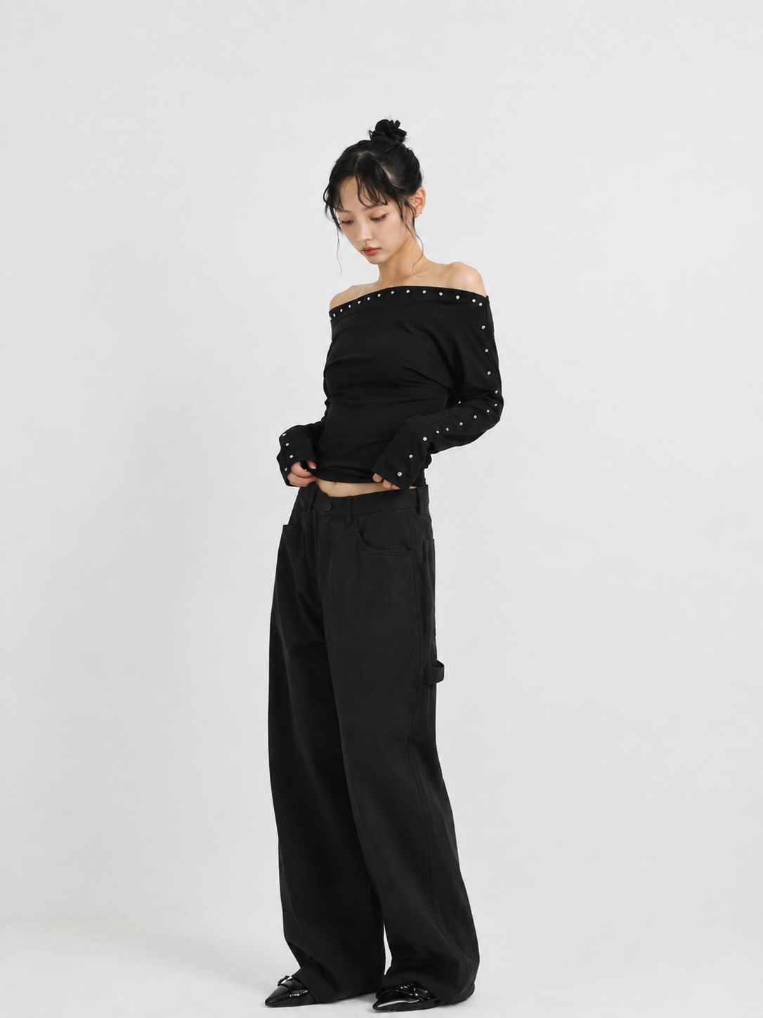 studs detail off shoulder tops