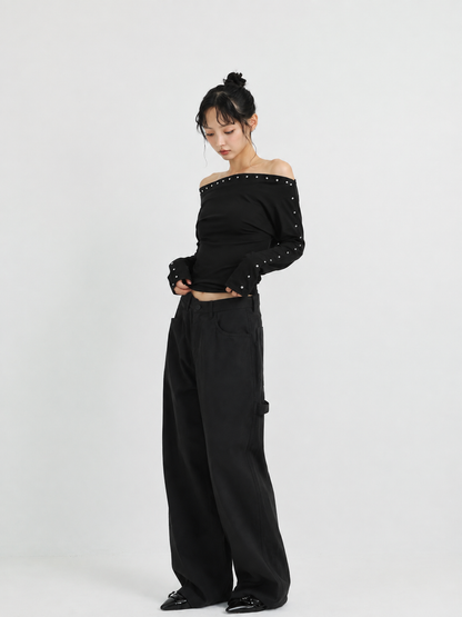 studs detail off shoulder tops