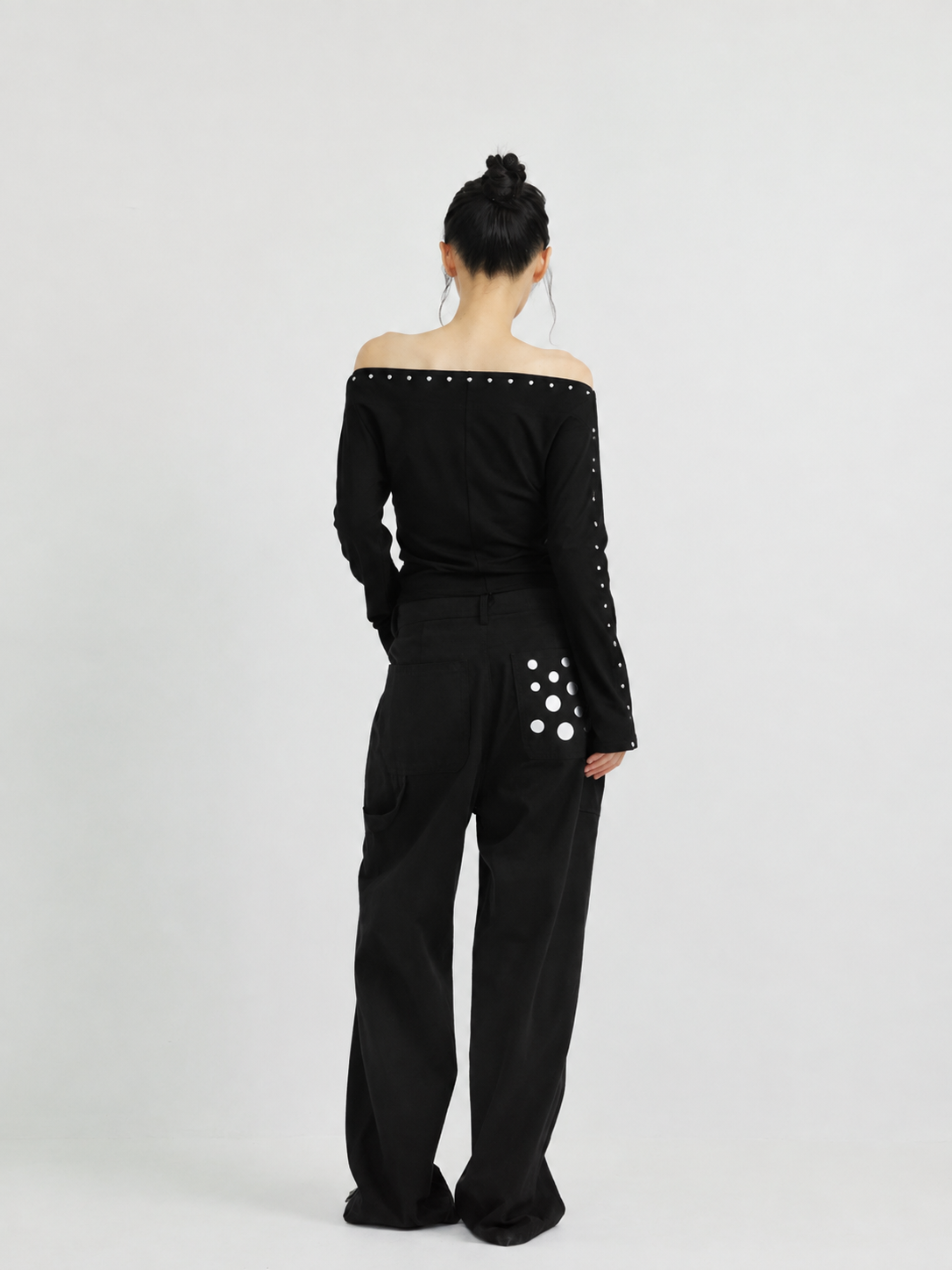 studs detail off shoulder tops