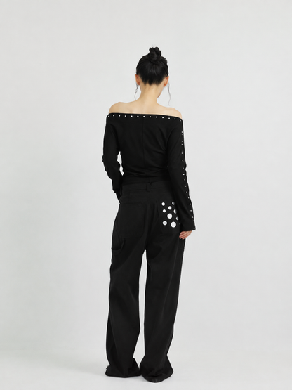 studs detail off shoulder tops