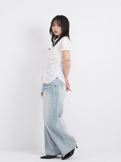 curved panel denim pants
