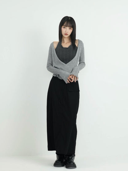 back slit long skirt