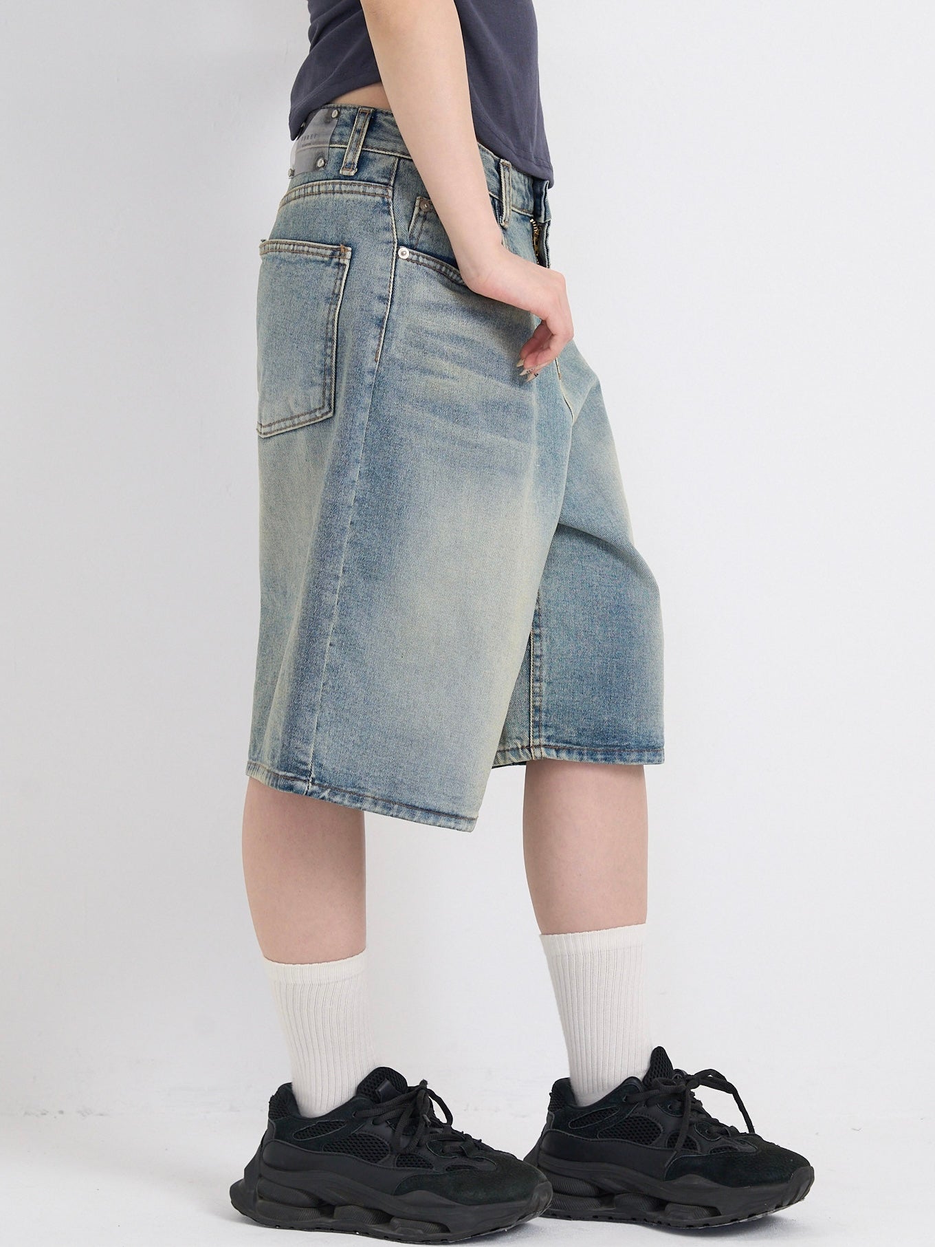 washed bermuda denim pants