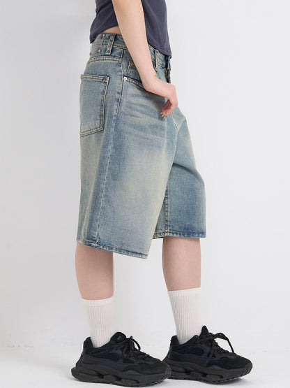 washed bermuda denim pants