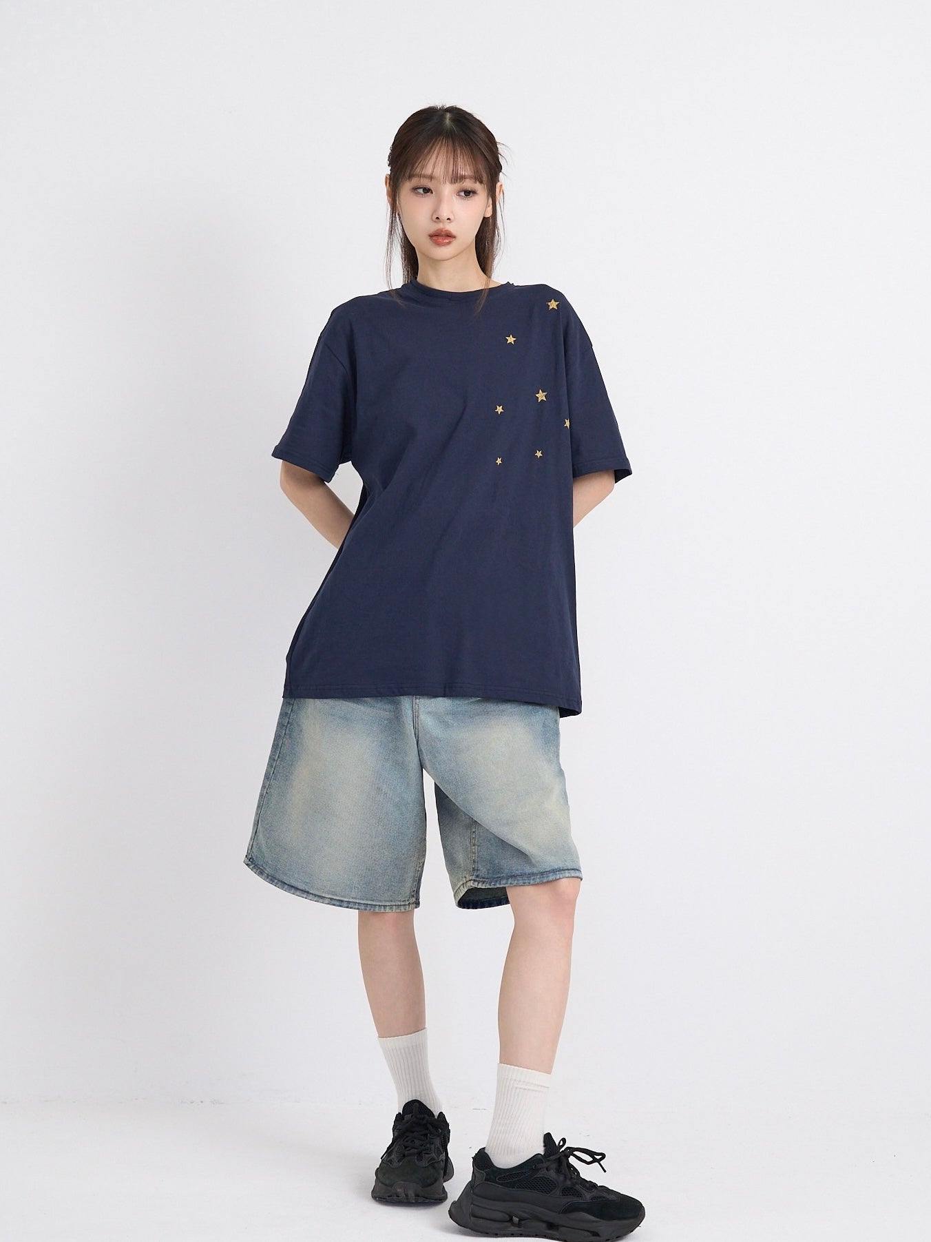 washed bermuda denim pants