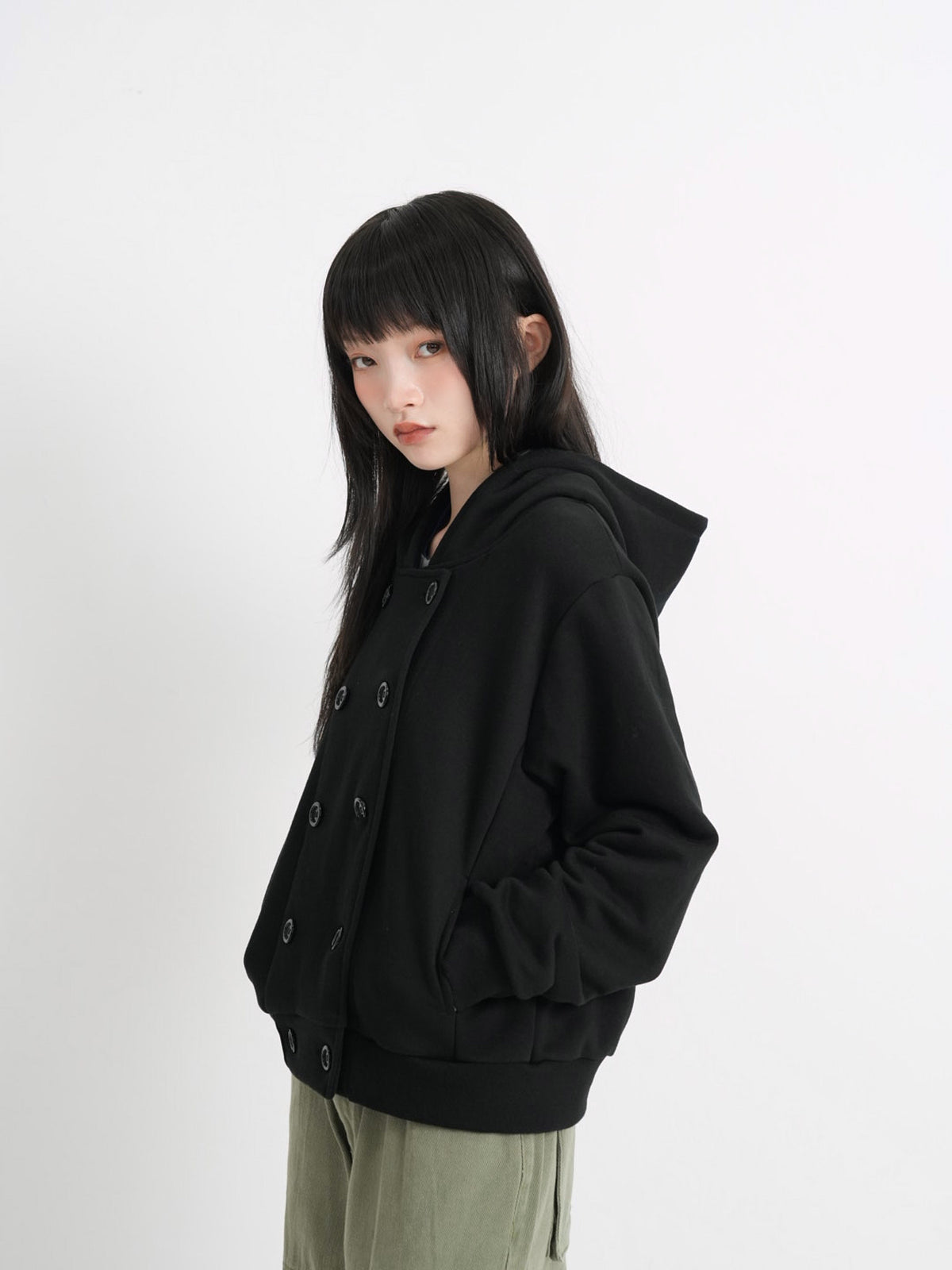 button front hooded jacket
