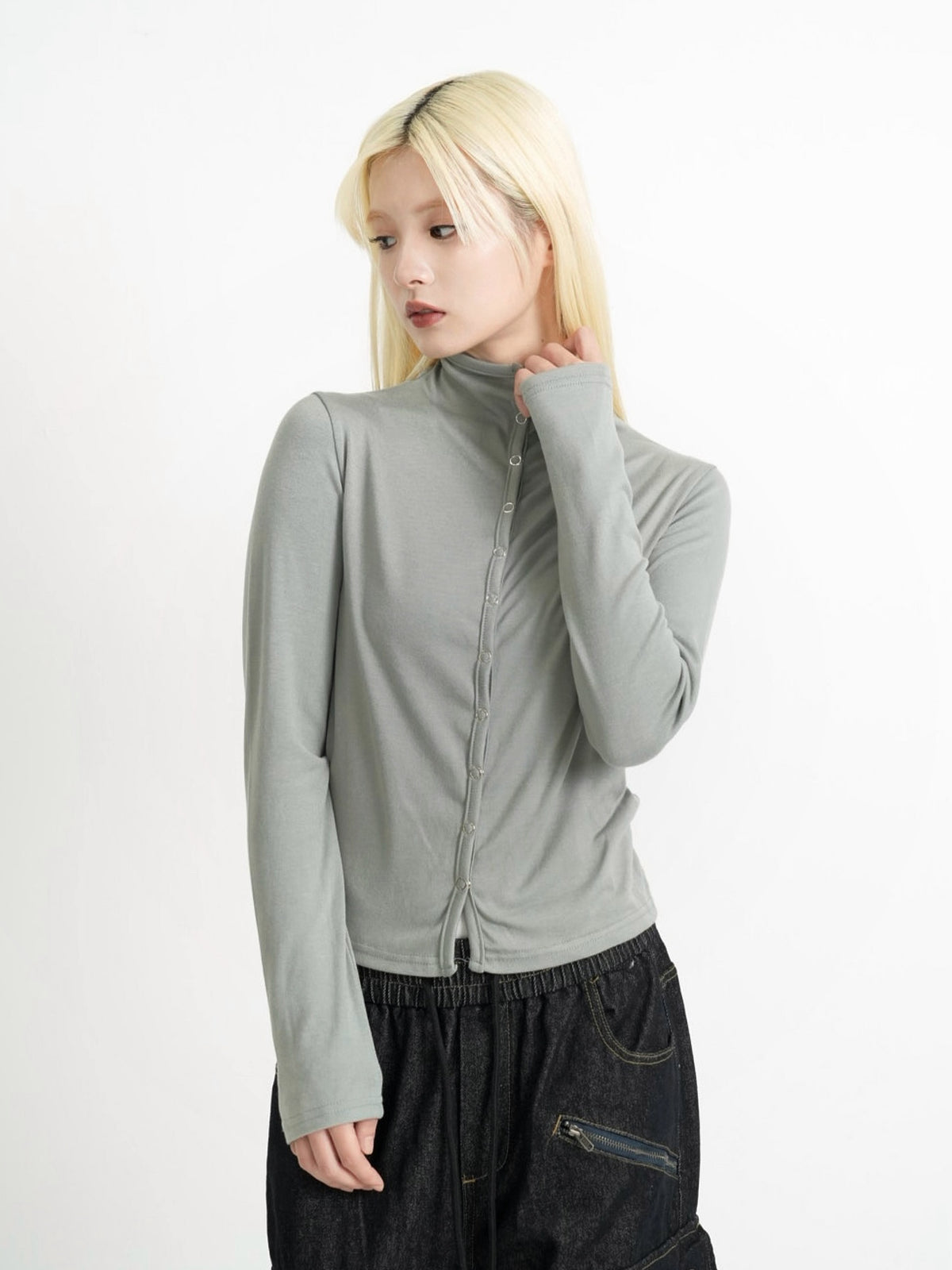 high neck fitted cardigan