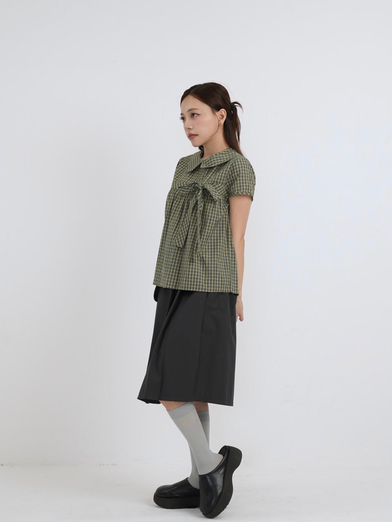 collar check blouse
