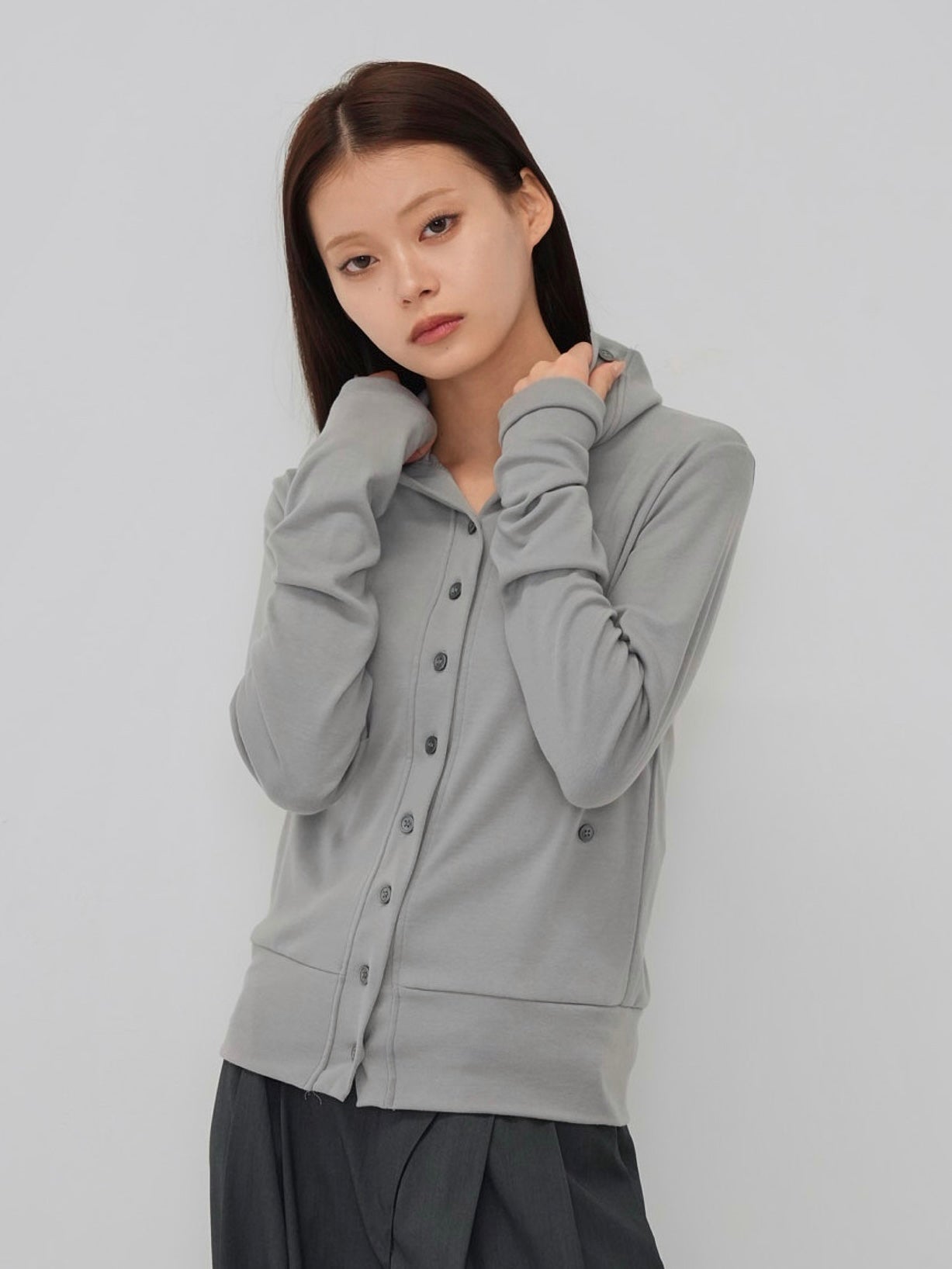 high neck twist button cardigan