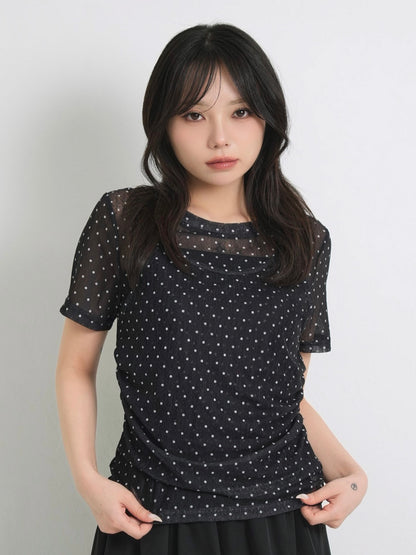 double layered dot sheer tops