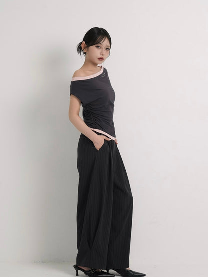 bicolor eyelet off shoulder tops