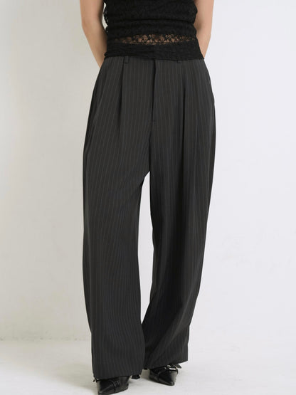 wide stripe tuck pants