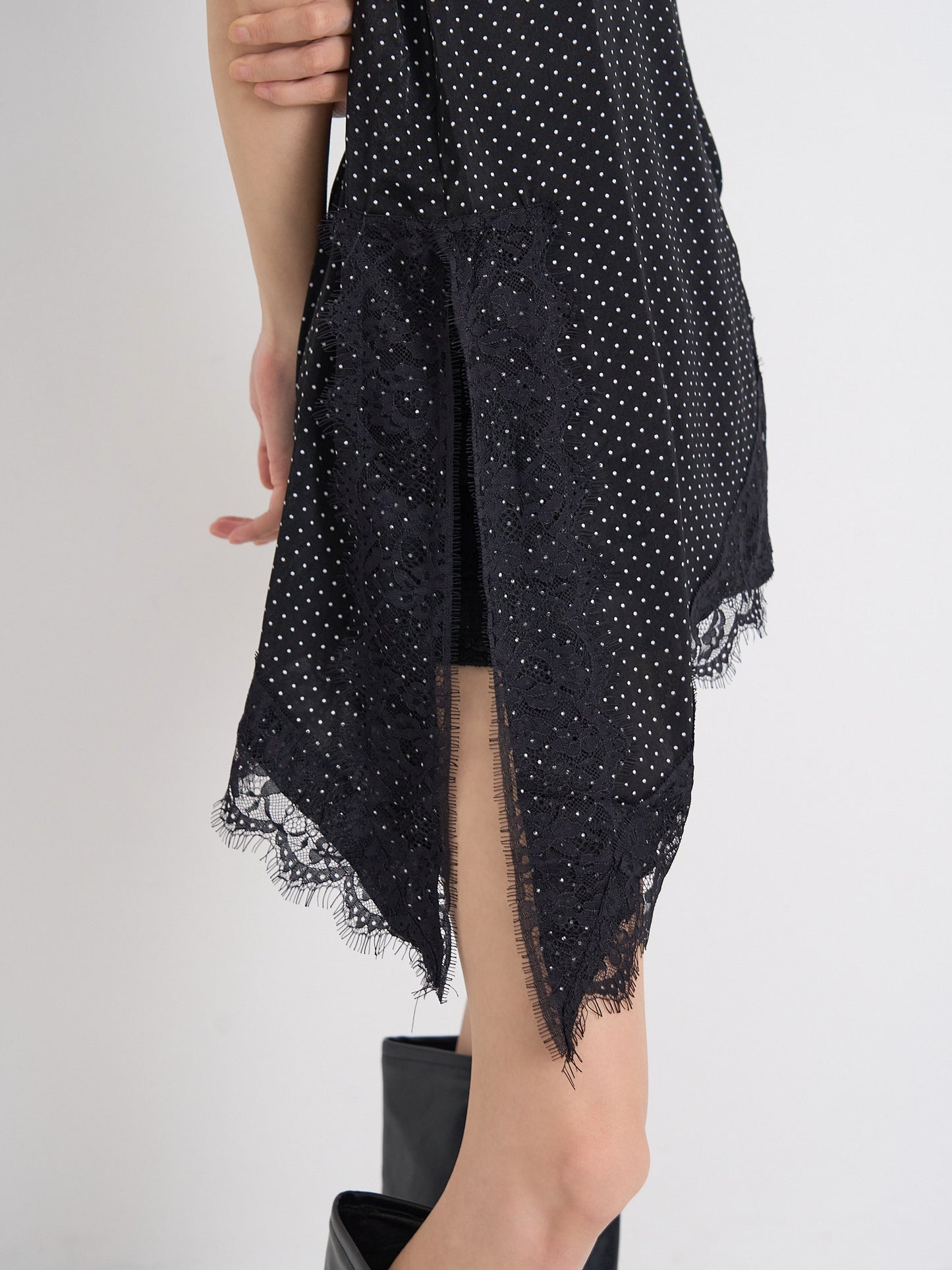 dot lace slip dress