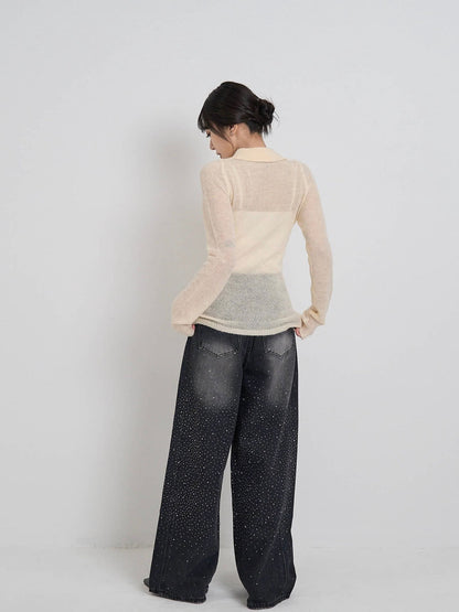 glitter wide denim pants