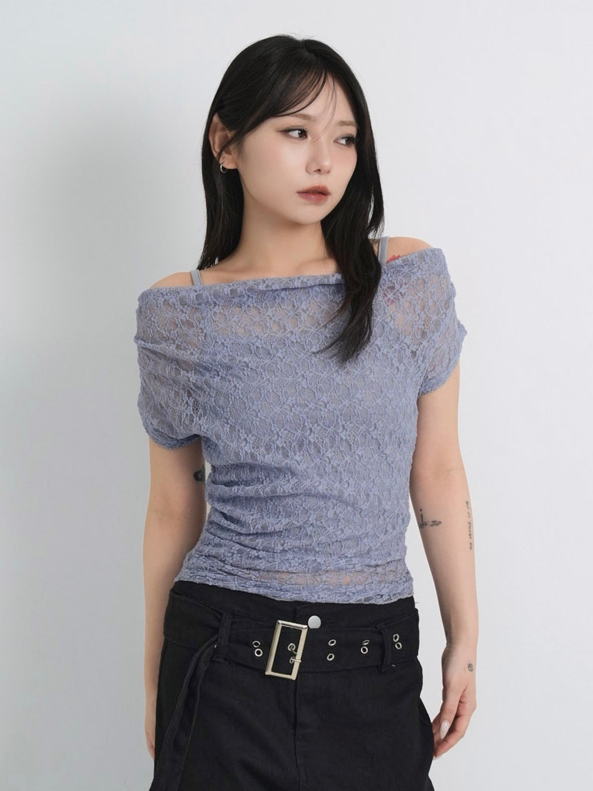 lace shirring off shoulder tops