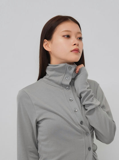 high neck twist button cardigan