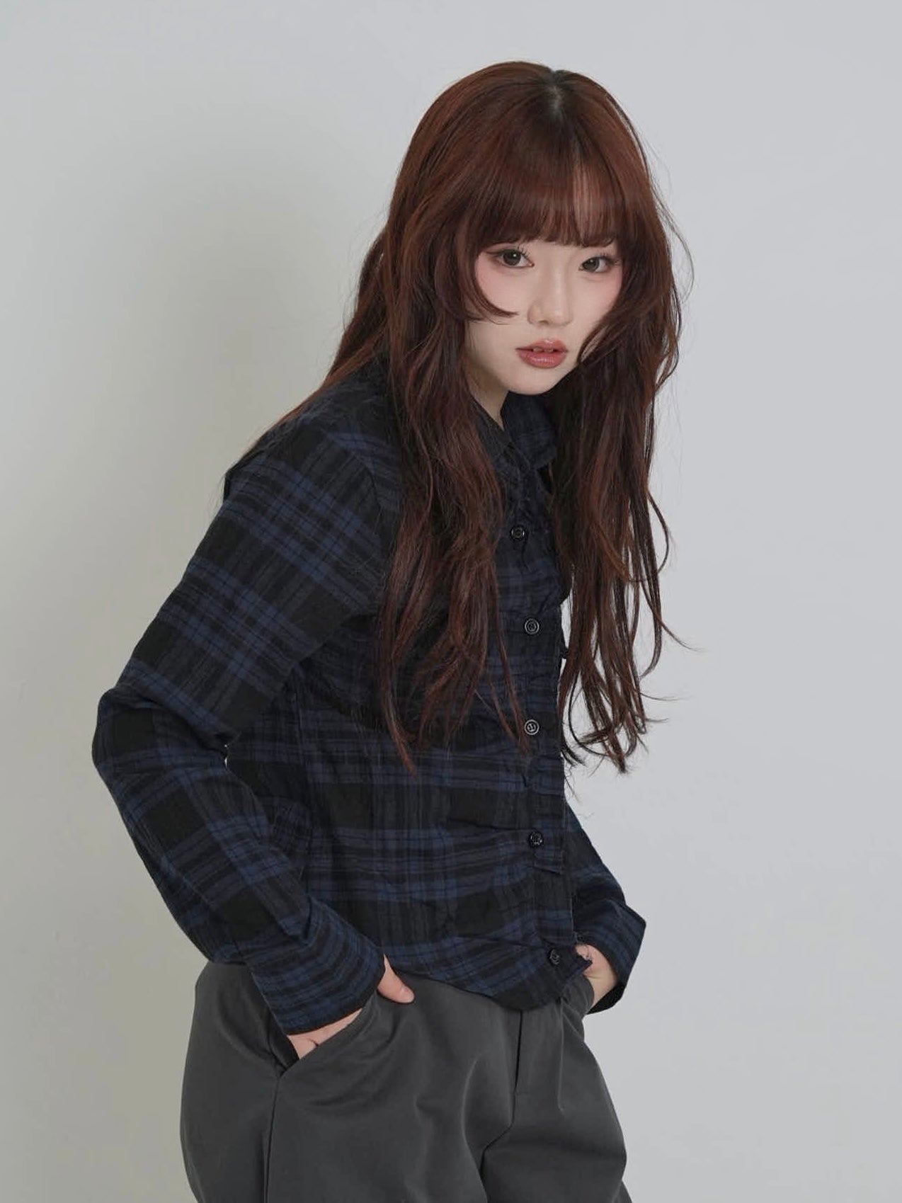 check frill blouse shirt