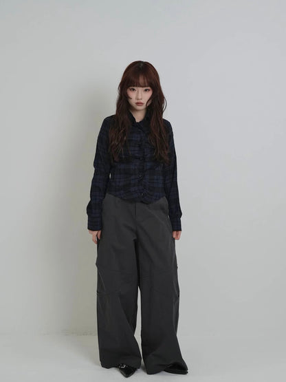 check frill blouse shirt