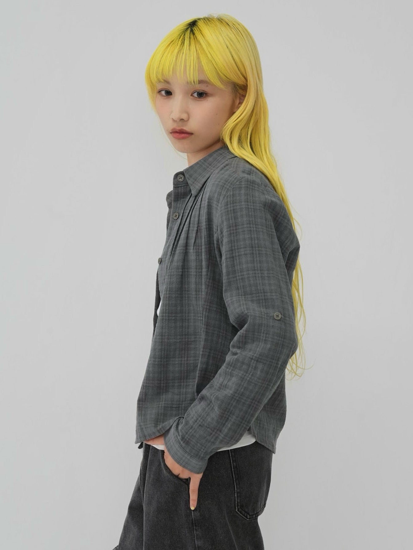sleeve detail check shirt