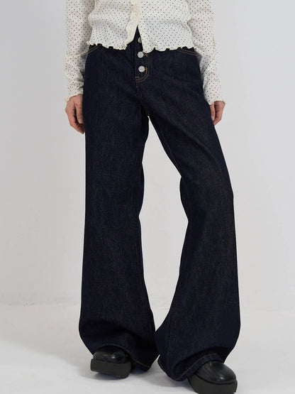 button line bootcut denim pants