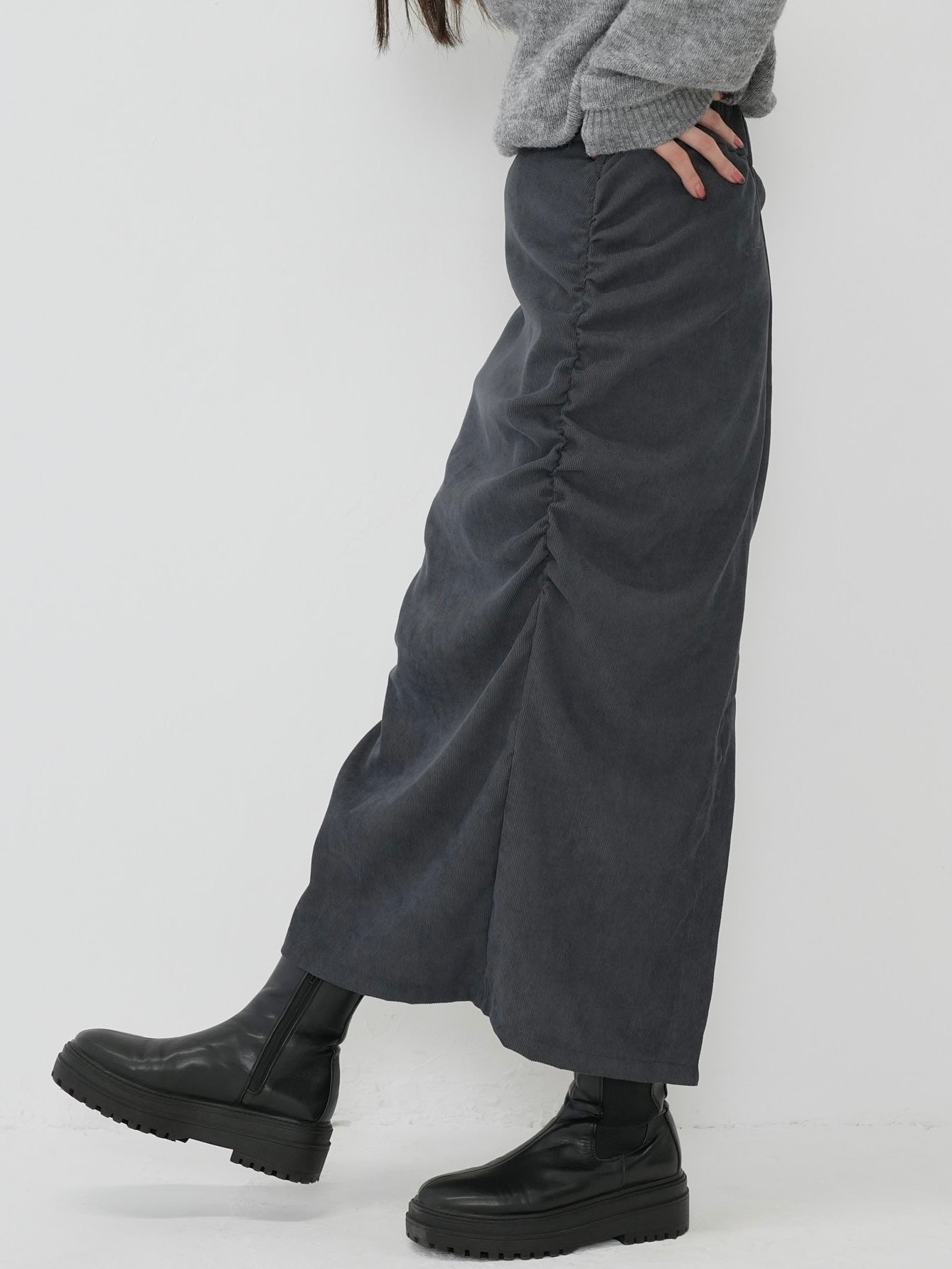 corduroy side gather skirt