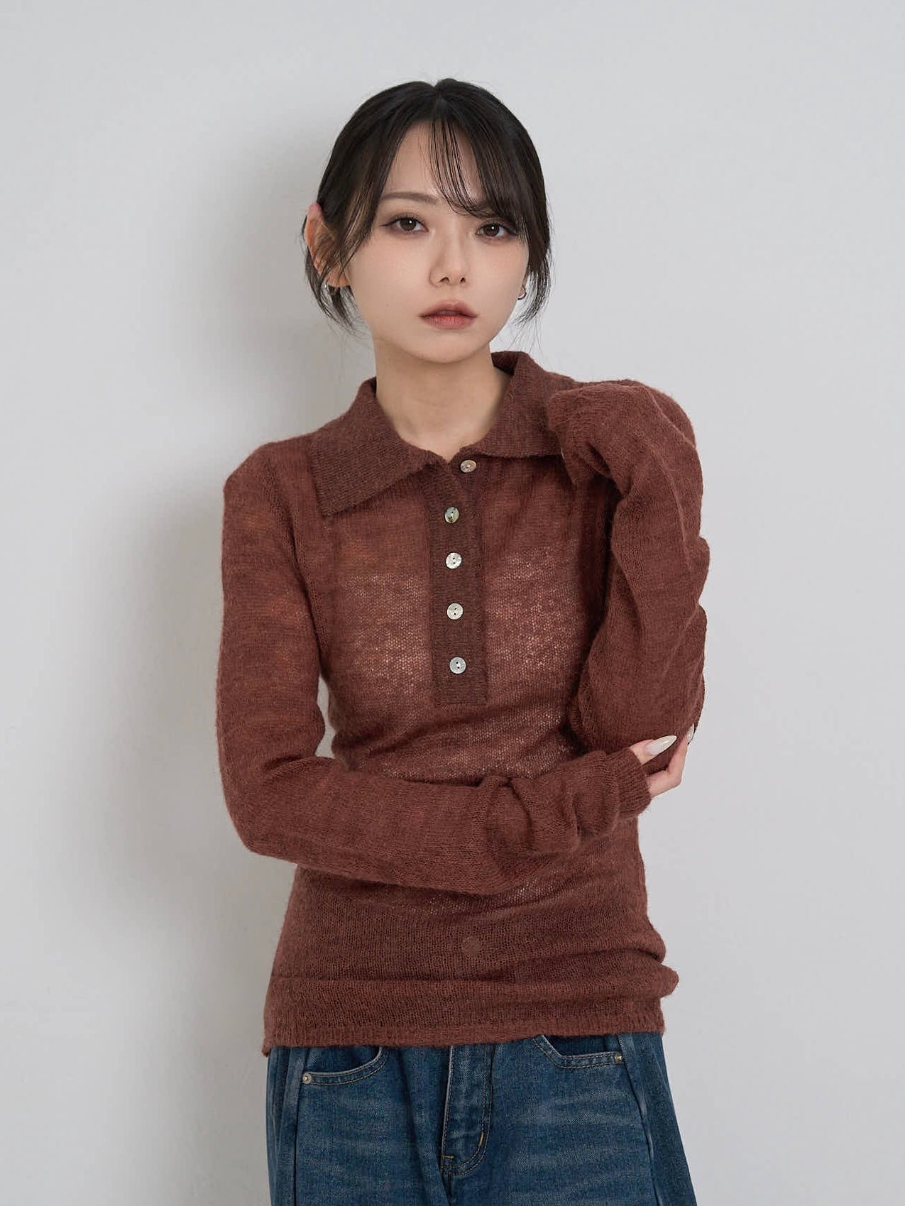 light sheer polo knit