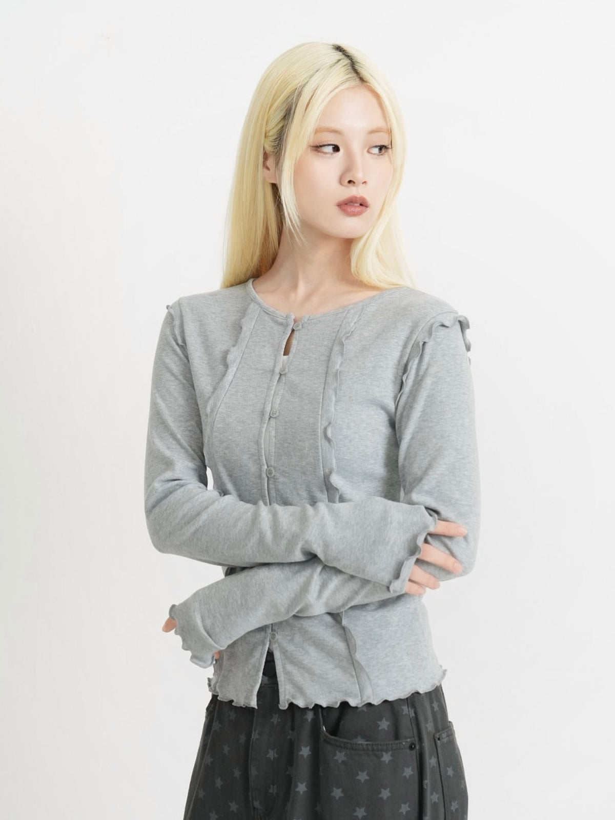 frill trim cardigan