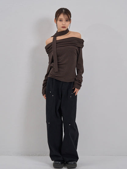 border offshoulder scarf tops