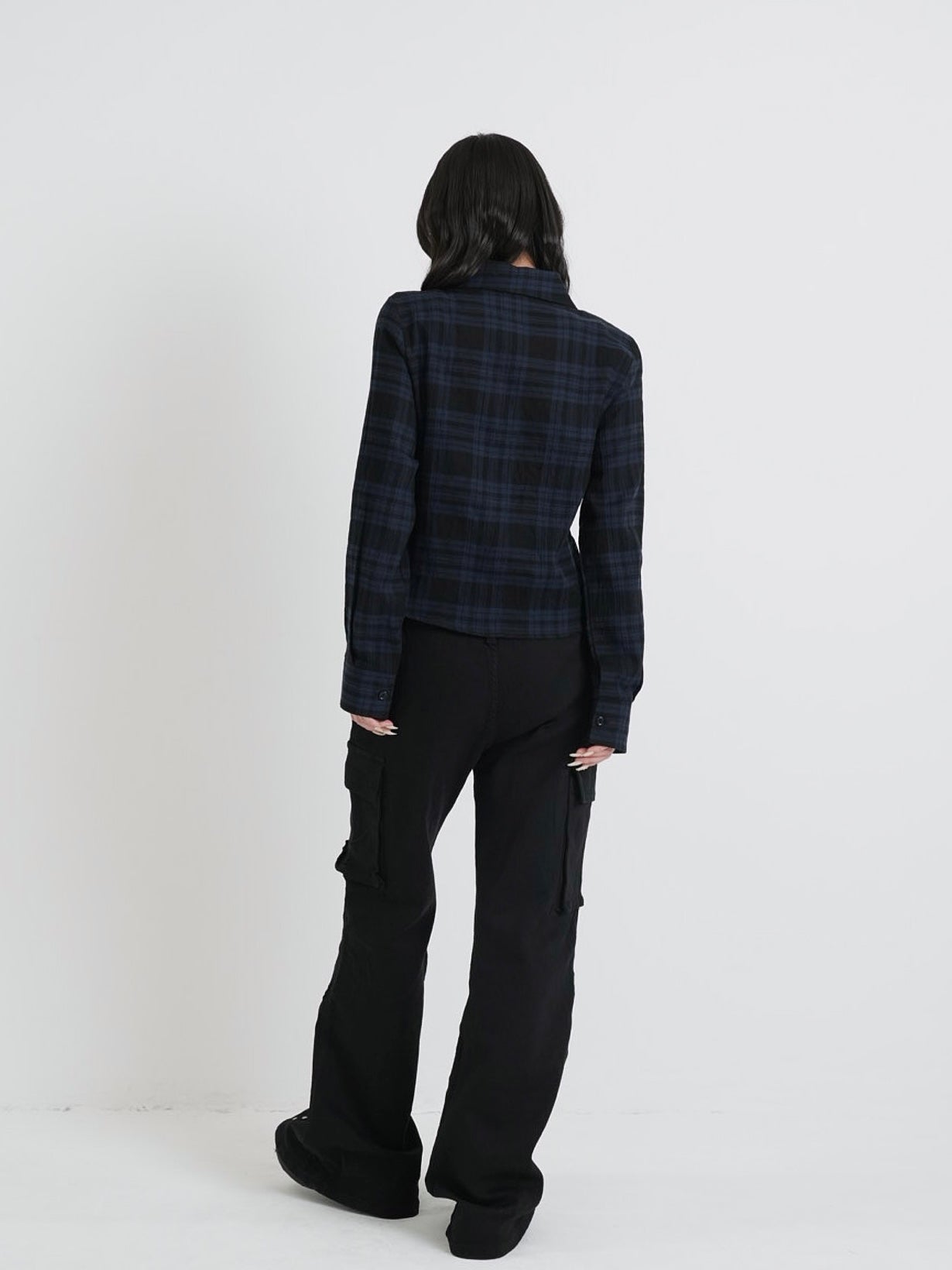 check frill blouse shirt