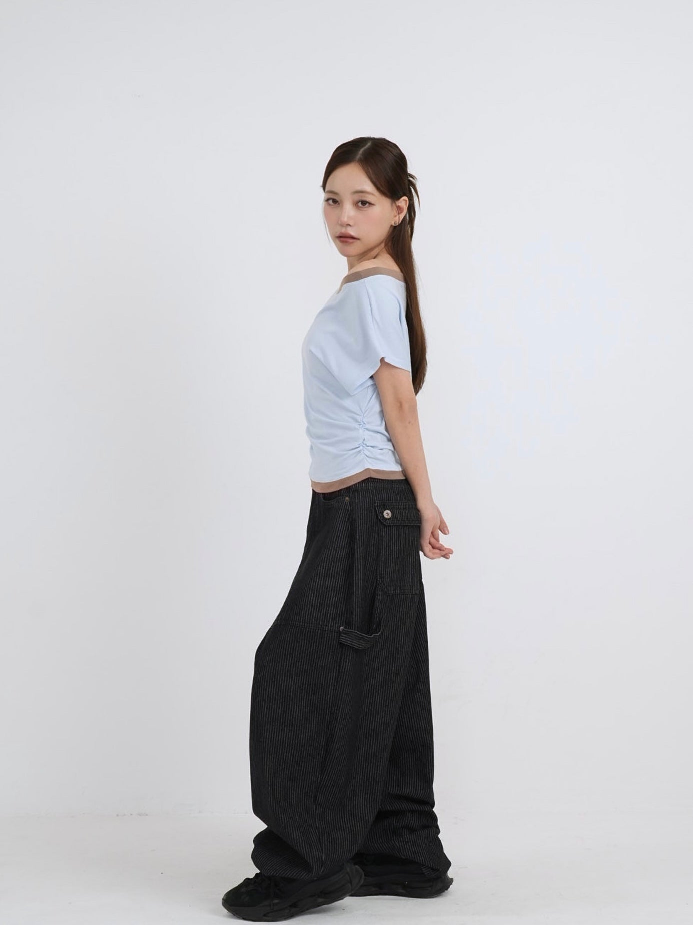 bicolor eyelet off shoulder tops