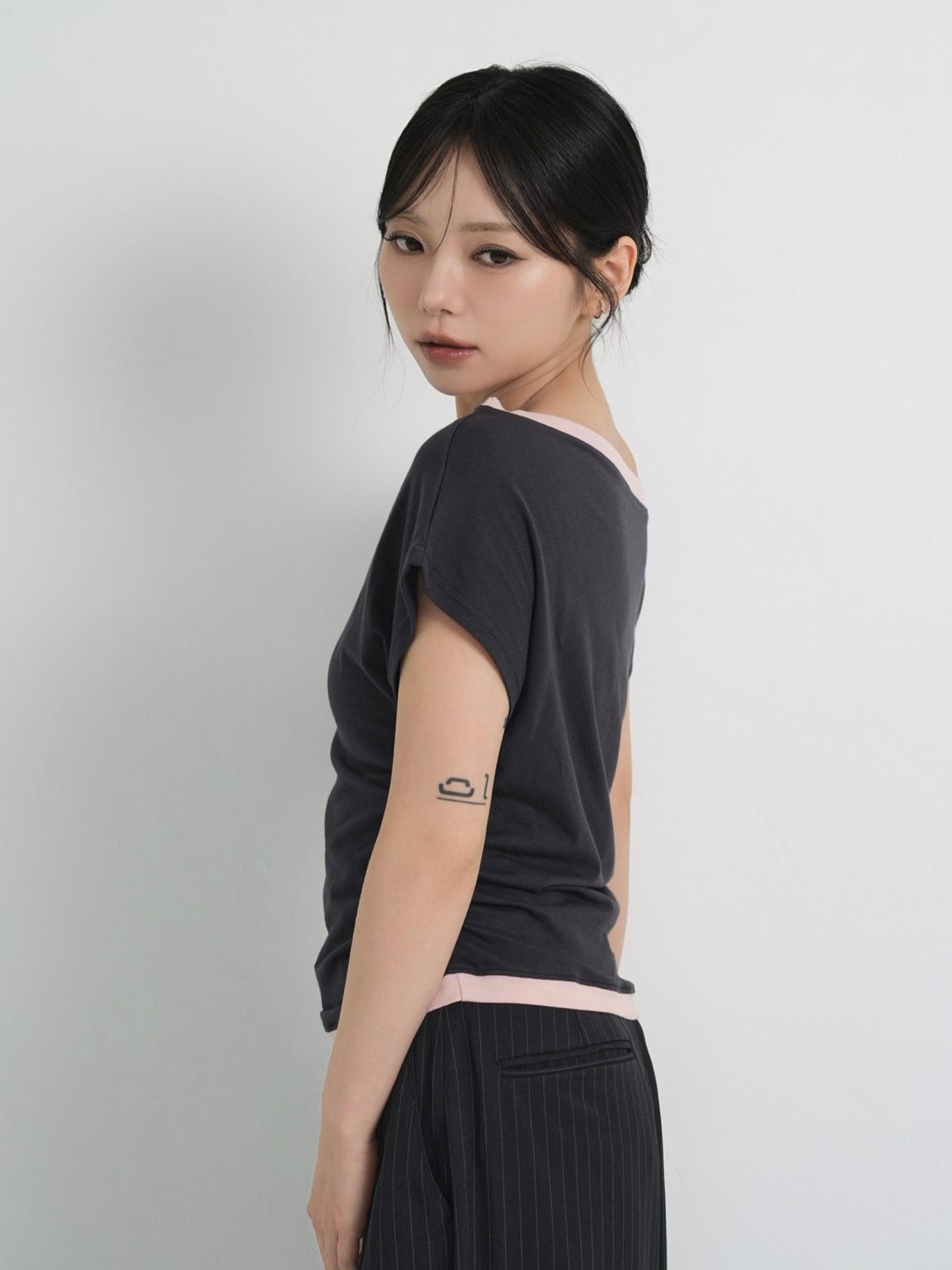 bicolor eyelet off shoulder tops