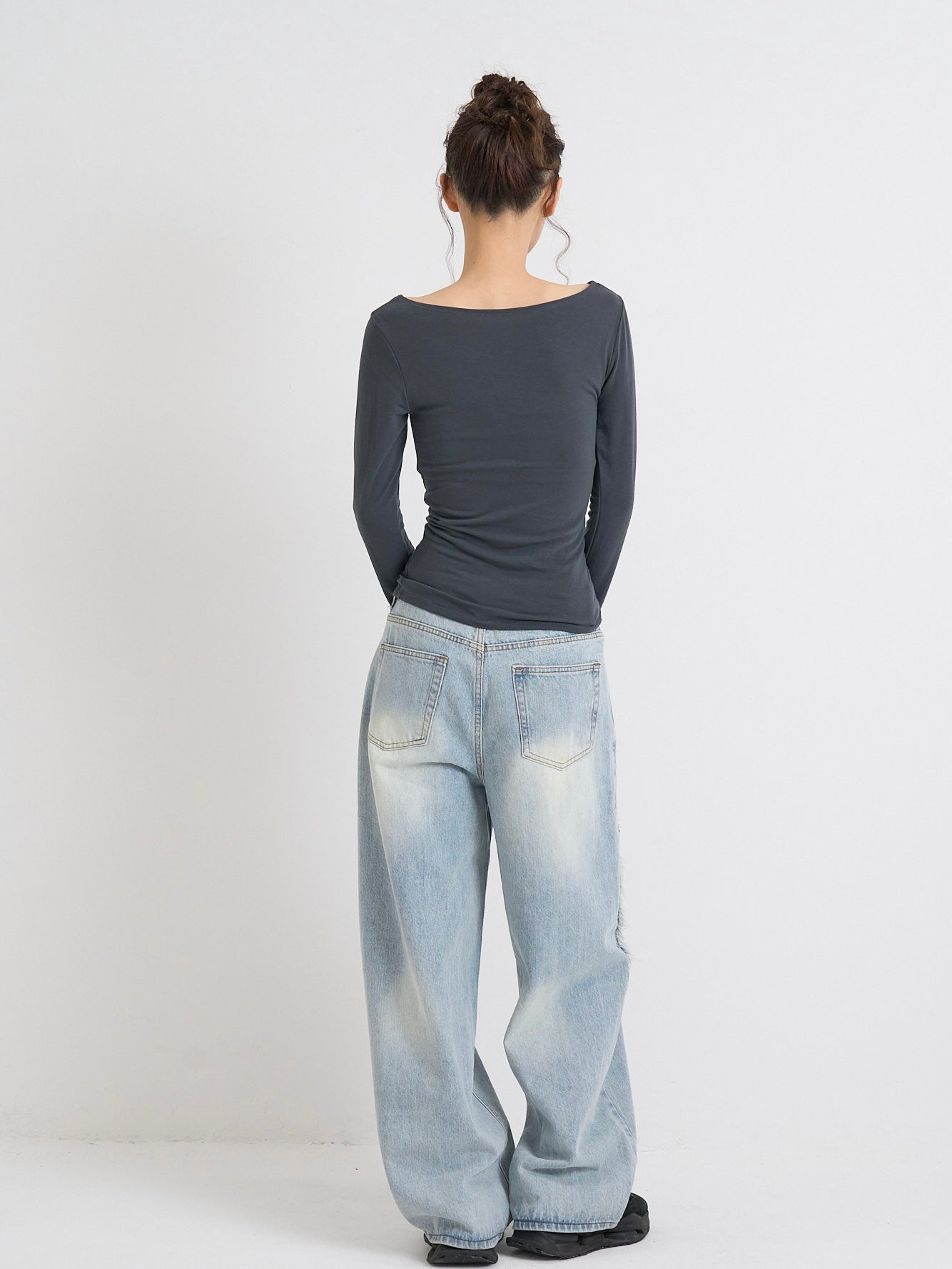 curved panel denim pants