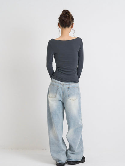 curved panel denim pants