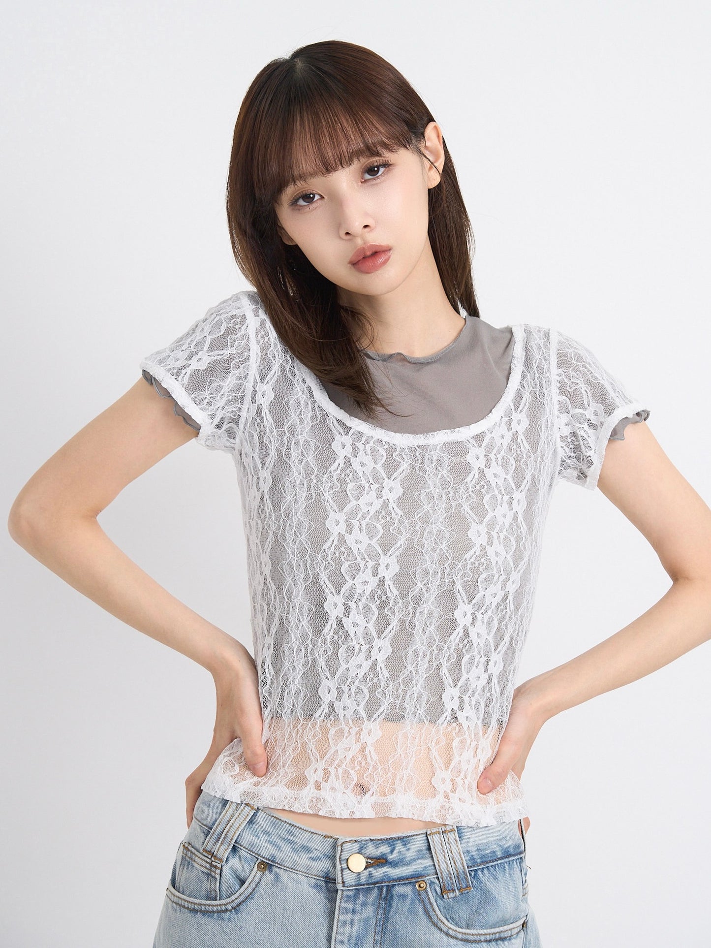 lace layered sheer tops